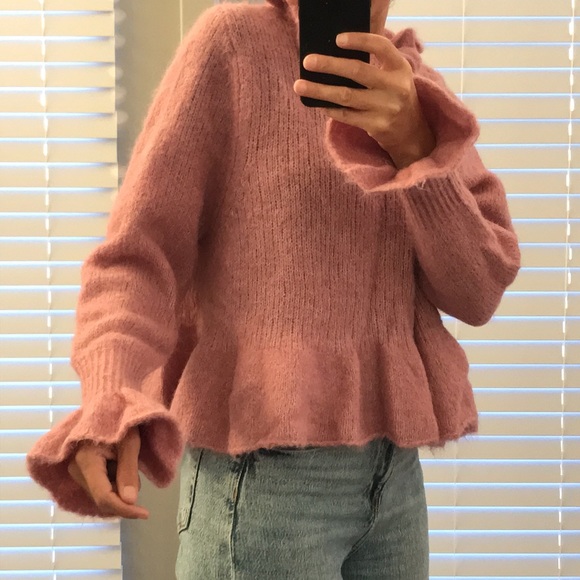 Zara with Ruffles Longsleeves Sweater Pink Size S - Picture 2 of 9
